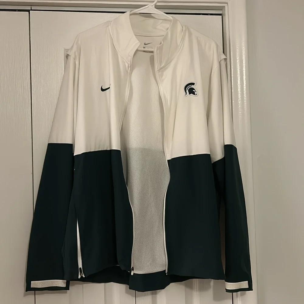 Nike White and Dark Green Colorblock Windbreaker Jacket